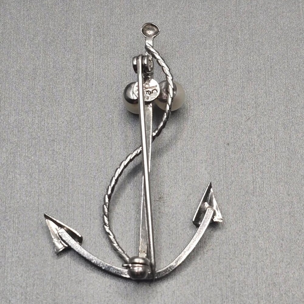 Vintage Curtis Sterling Silver Anchor Brooch 1.75" Pearls Signed DCE Nautical - Picture 2 of 9
